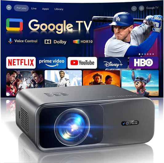 Smart Projector【Official Google TV/Dolby】Projector 4K with ARC and HDR10, WiMiUS Native 1080P Movie Projector with Autofocus/Keystone, Wi-Fi6 and Two-Way Bluetooth Home Projecteur for Indoor & Outdoor