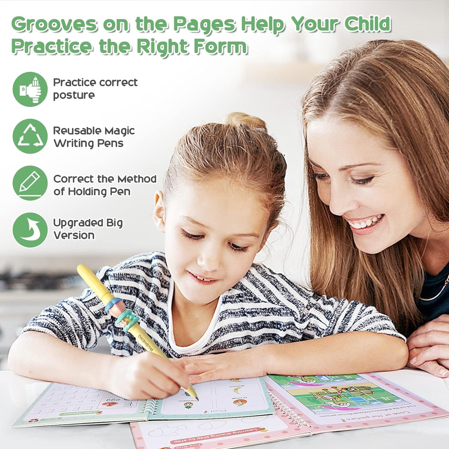 CosyCorner Magical Handwriting Workbooks Handwriting Practice Magic Copybook, Handwriting Aid Magic Pen Reusable Copybook Grooves Template Design for Children(4 Books, 10.2×7.2 in)