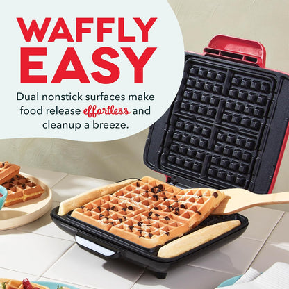 DASH No-Drip Waffle Maker - Four Waffle Molds, Nonstick Waffle Iron with Quick Heat-Up, Nonstick Surface - Perfect Waffle Maker for Kids and Families, Just Add Batter