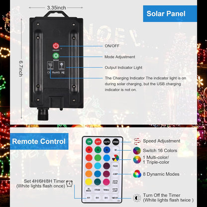 Solar String Lights Outdoor, 40Ft 16 Colors 100 LED Christmas Lights with 20 Modes Remote, Waterproof Solar Powered Bullet Lights for Garden Fence Paito Home Christmas Decorations (String Light) - PuriLite