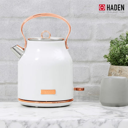 Haden 75041 Heritage 1.7 Liter (7 Cup) Stainless Steel Electric Kettle with Auto Shut-Off and Boil Dry Protection, Black/Copper
