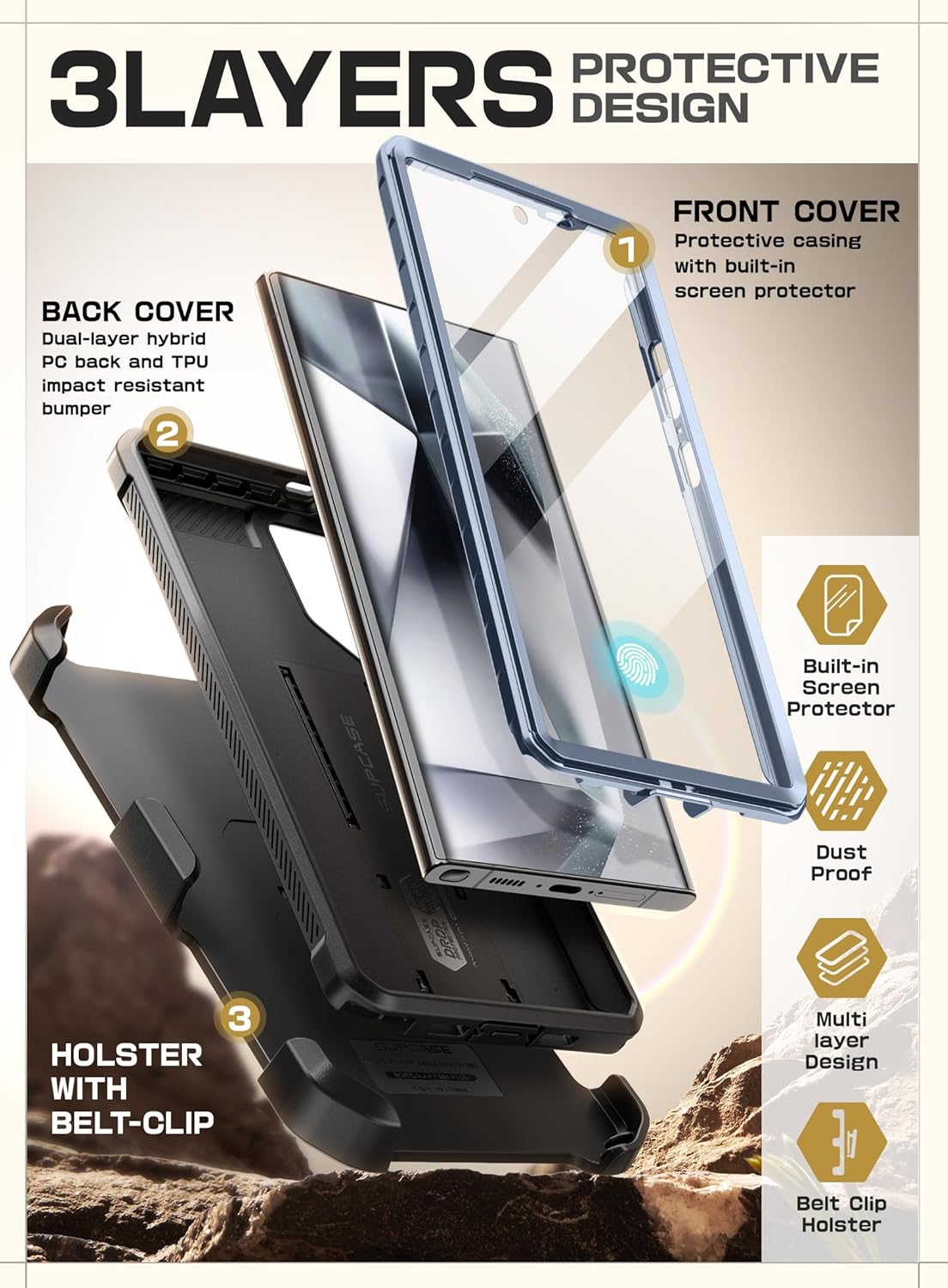 SUPCASE Unicorn Beetle Pro Case for Samsung Galaxy S23 Ultra 5G (2023), [Extra Front Frame] Full-Body Dual Layer Rugged Belt-Clip & Kickstand Case with Built-in Screen Protector (Black)