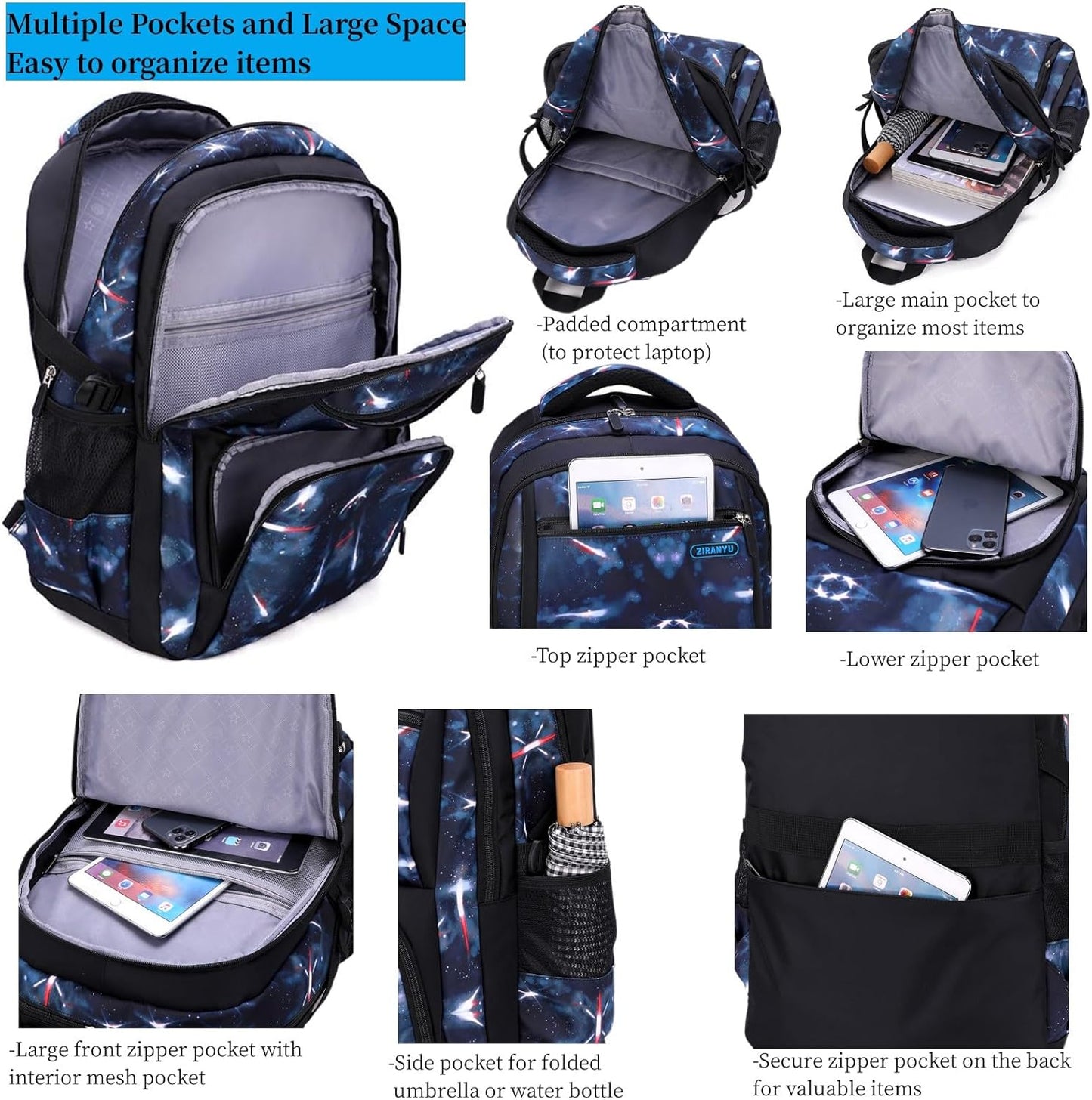 Boys Backpacks Primary Junior High School Bag Kids Bookbag with Lunch Bag 3 in 1 Casual Daypack Set Space Galaxy Durable Knapsack