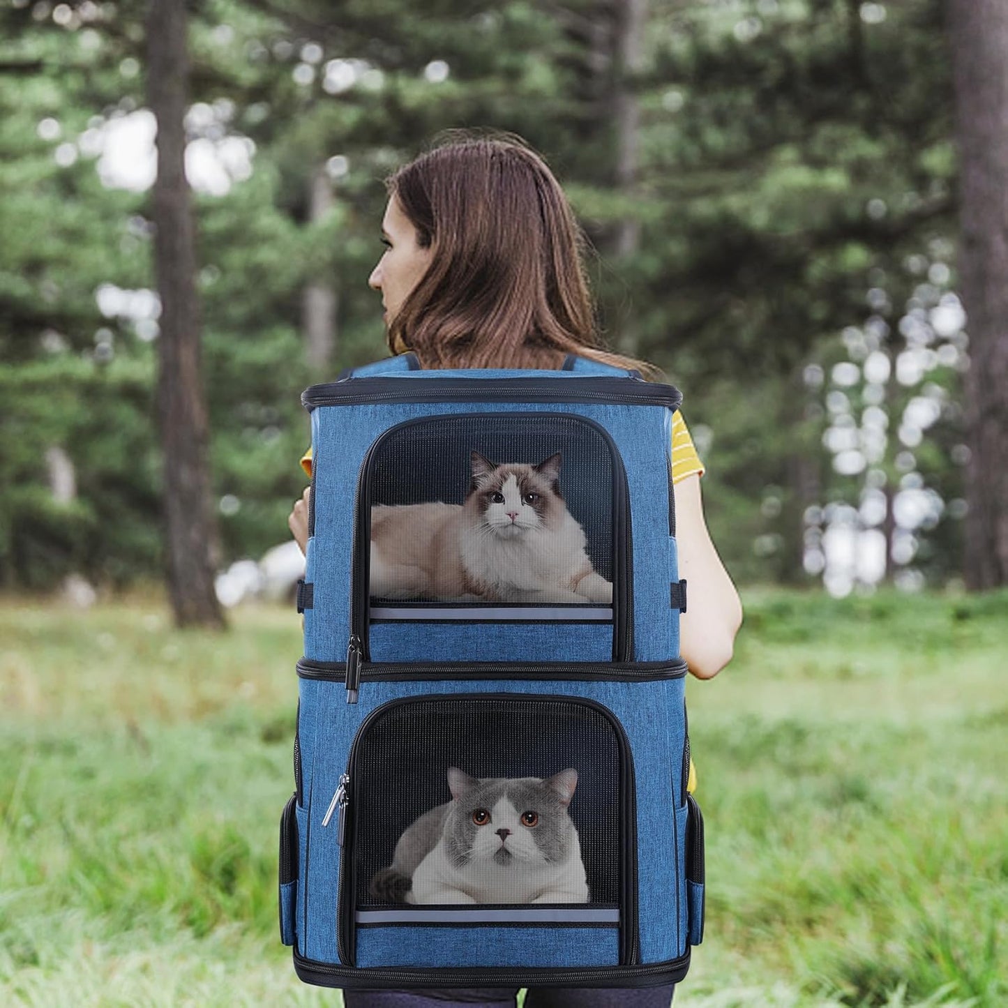 Double Cat Carrier for 2 Cats,Dog Backpack Carrier for Medium Dogs,Double Compartment Pet Carrier Backpack for Dual Pets,for Outdoor Traveling/Stroll and Picnic