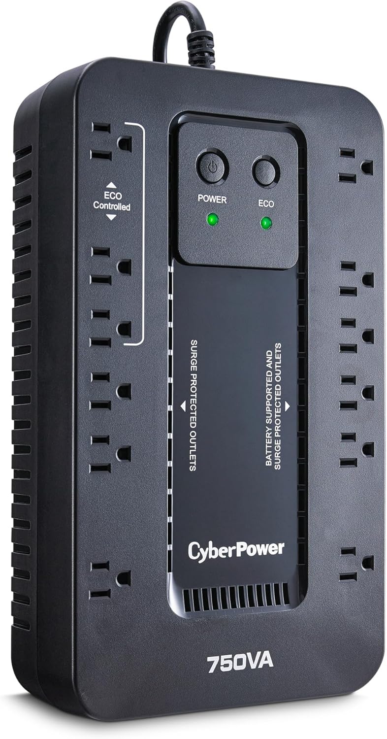 CyberPower EC850LCD Ecologic Battery Backup & Surge Protector UPS System, 850VA/510W, 12 Outlets, ECO Mode, Compact, Uninterruptible Power Supply