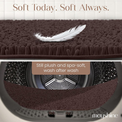 Soft Plush Chenille Bathroom Rug, Absorbent Microfiber Bath Mat, Machine Washable, Non-Slip Grip, Quick-Dry, Thick Shag Carpet Great for Bath, Shower Floor, Bedroom, or Door Mat (Beige, 17x24)