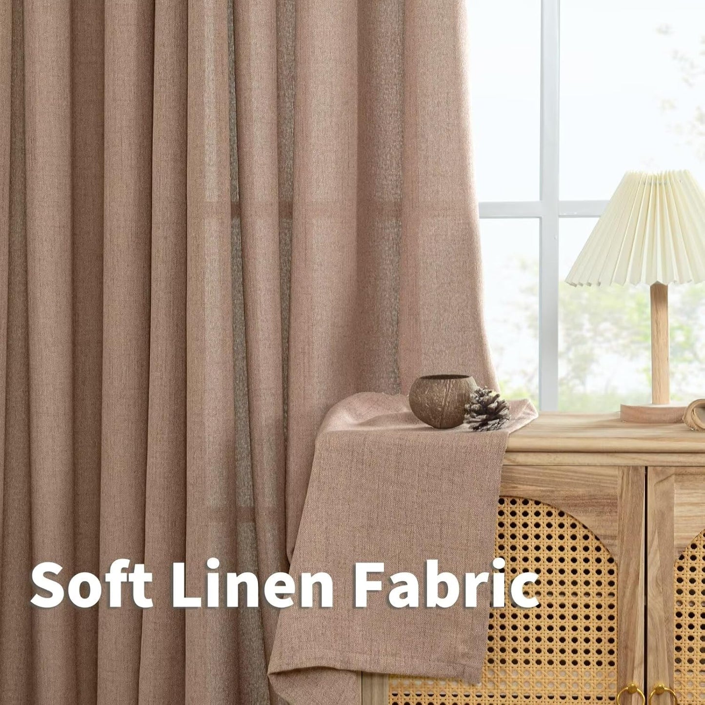 YoungsTex Natural Linen Curtains 84 Inch Long for Living Room Bedroom Grommet Top Light Filtering Privacy Linen Textured Window Semi Sheer Drapes, 2 Panels, 52x84 Inch, Natural