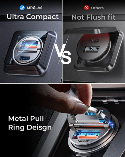 90W USB C Car Charger,[Super Mini Metal] USB C Car Charger Fast Charging Adapter PD+QC3.0 Dual Port MRGLAS Type C Car Cigarette Lighter USB Charger Compatible iPhone 17 16 15 Pro Max Air iPad Samsung