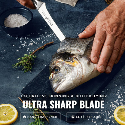 Cutluxe Curved Boning Knife – 6" Boning Knife for Meat Cutting, Fillet Knife – High Carbon German Steel, Full Tang & Ergonomic Handle Design – Artisan Series