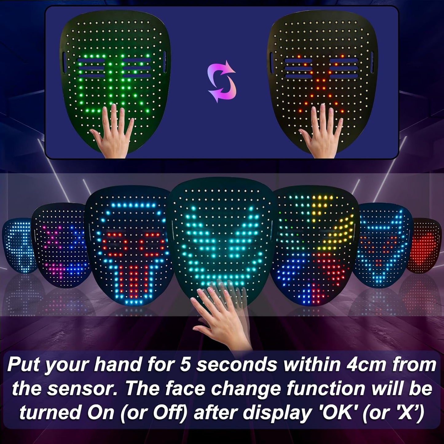 LED Mask & Glow Set with Gesture Sensing, Halloween Rechargeable Mask Light Up Gloves and Shoelaces for Adults, 59 Lighting Effects for Halloween Cosplay Parties