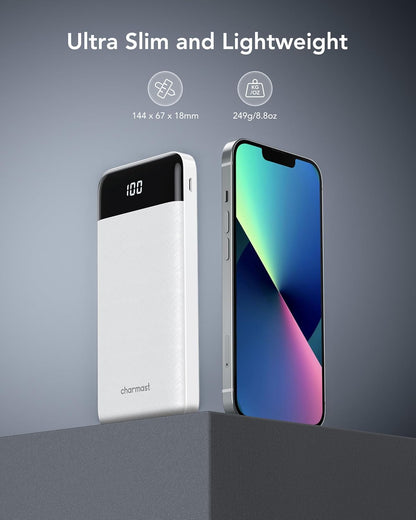 Charmast Portable Charger with Built in Cables, Power Bank with Cords Wires, Slim 10000mAh Travel Battery Pack 6 Outputs 3 Inputs 3A Fast Charging for Samsung Google Pixel LG Moto iPhone iPad