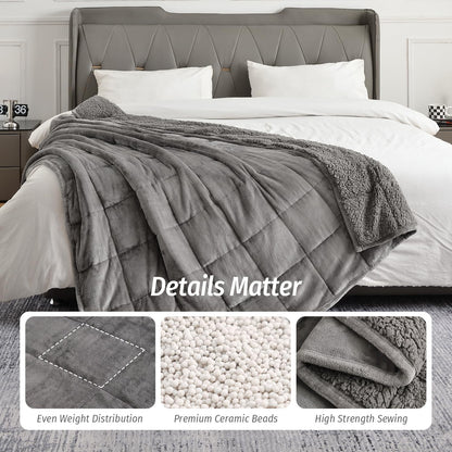 Wemore Sherpa Fleece Weighted Blanket for Adult, 15 lbs Dual Sided Cozy Fluffy Heavy Blanket, Ultra Fuzzy Throw Blanket with Soft Plush Flannel Top, 60 x 80 inches Grey on Both Sides