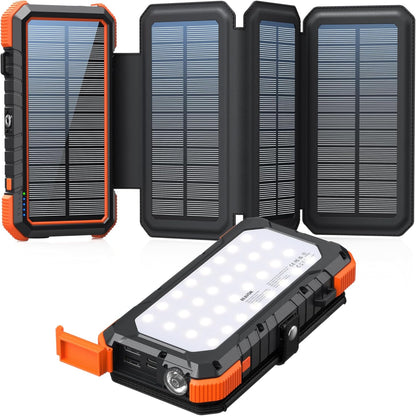 BLAVOR Solar Charger Power Bank, PD 18W Fast Charging 20000mAh Battery Pack with 4 Foldable Panels, Portable Solar Panel Charger with Camping Flashlight Compass Carabiner for All Cell Phone