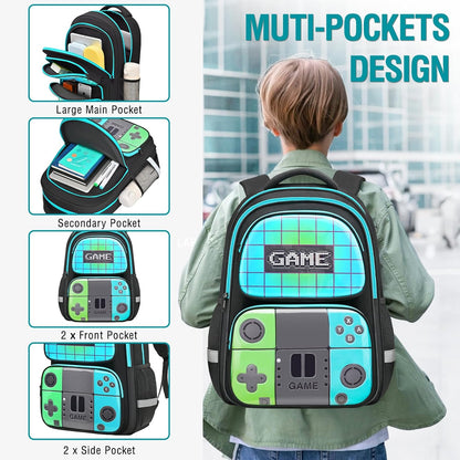 School Backpack for Boys,Gamer Kids Backpack for Elementary Middle School Student Age 6-14,17″ Video Game Bookbag for Laptop