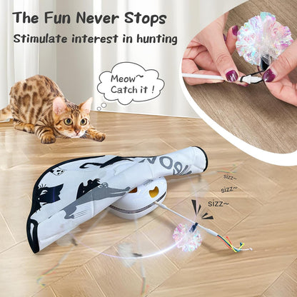 ORSDA Cat Toys Interactive, 4 in 1 Automatic Cat Toy, Hide and Seek, Whack a Mole, Magic Wand, Chasing Feather, with 4 Replacements, USB Rechargeable, for All Breed Sizes