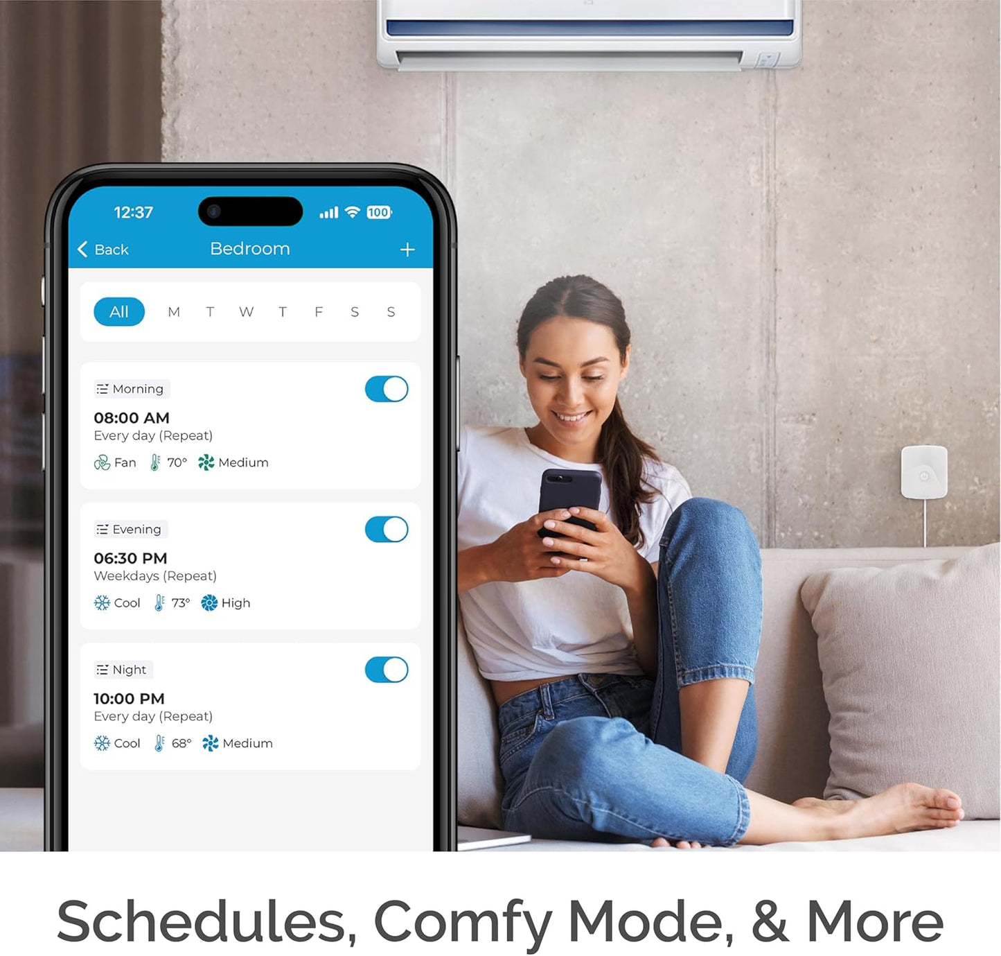 Breez Eco | Smart AC Controller for Mini Split, Window, Portable ACS | WiFi, Alexa, Google, Siri Shortcuts, SmartThings, IFTTT, Free App, NO Subscriptions | Schedules, Geofencing, Comfy (Black)