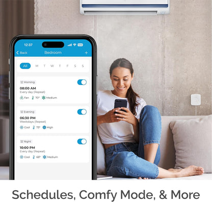 Breez Eco | Smart AC Controller for Mini Split, Window, Portable ACS | WiFi, Alexa, Google, Siri Shortcuts, SmartThings, IFTTT, Free App, NO Subscriptions | Schedules, Geofencing, Comfy (Black)