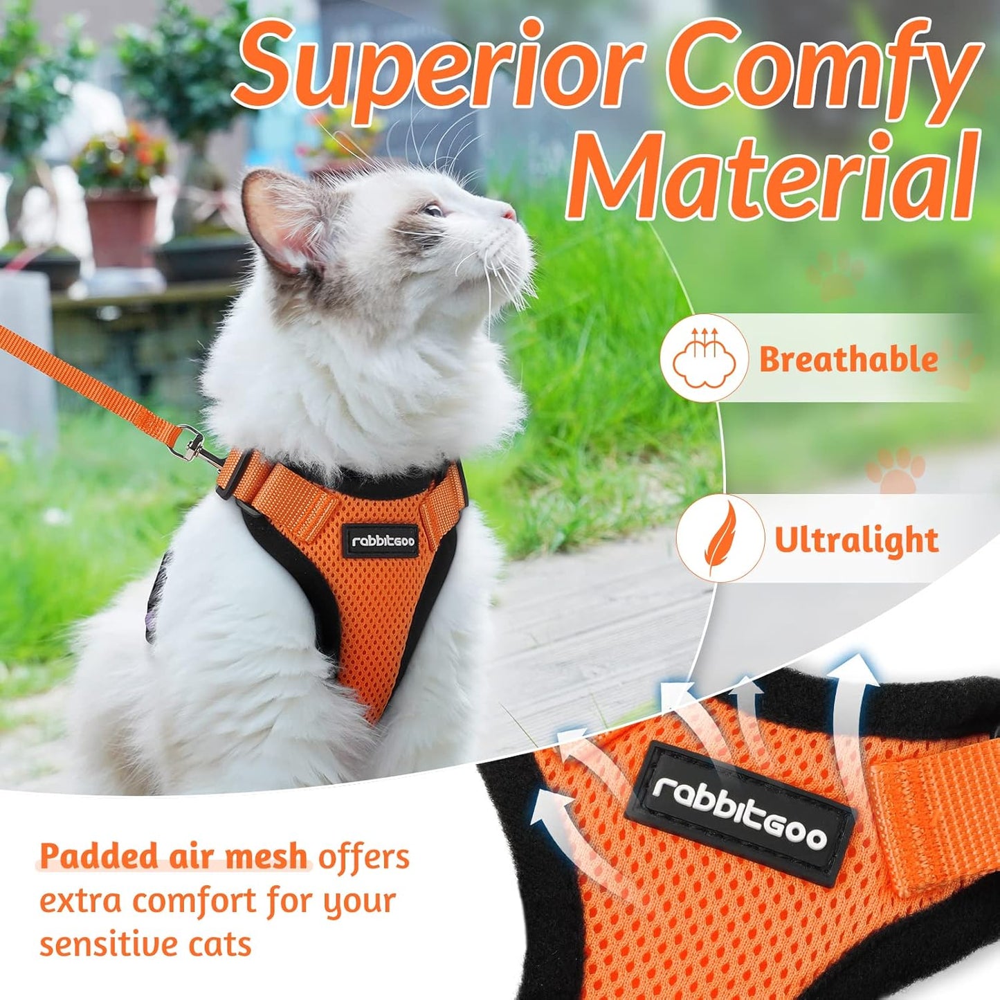rabbitgoo Cat Harness and Leash for Walking, Escape Proof Soft Adjustable Vest Harnesses for Small Medium Cats, Easy Control Breathable Reflective Strips Jacket, XS, Black