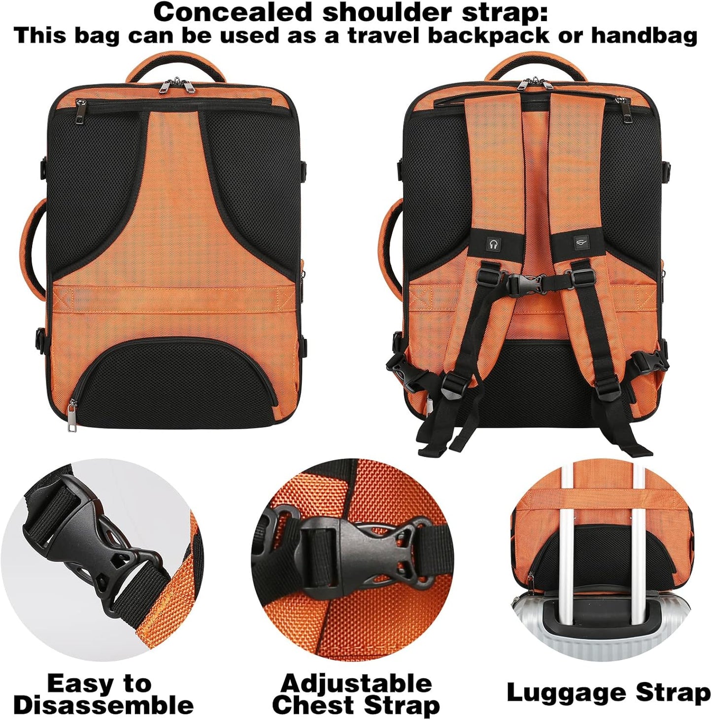 Mogplof Carry on Backpack, Airline Flight Approved Travel Backpack for Men, WOmen 40L Extra Large Expandable Water Resistant Backpack Lightweight Daypack Perfect Fit for 17 17.3 Inch Laptop, Black