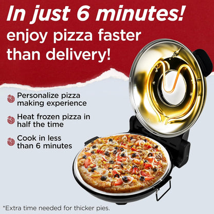 CULINARY CHEF Electric Pizza Oven with Ceramic Stone, Viewing Window, Adjustable Heat Control, Timer and 1200W Baking Power, DIY Homemade Pizzeria, Large 12” Pie Capacity (Red)