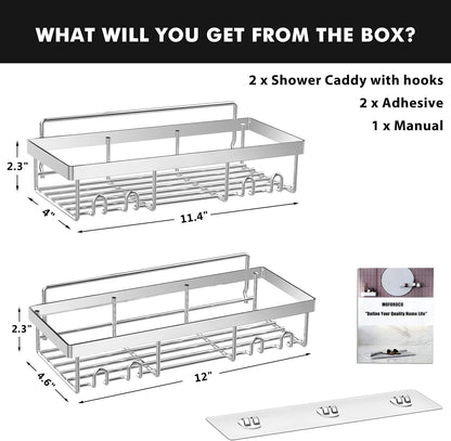 Moforoco Shower Caddy Shelf Organizer Rack, Self Adhesive Black Bathroom Shelves Basket, Home Farmhouse Wall Shower Inside Organization and Storage Decor Rv Accessories, First Apartment Essentials
