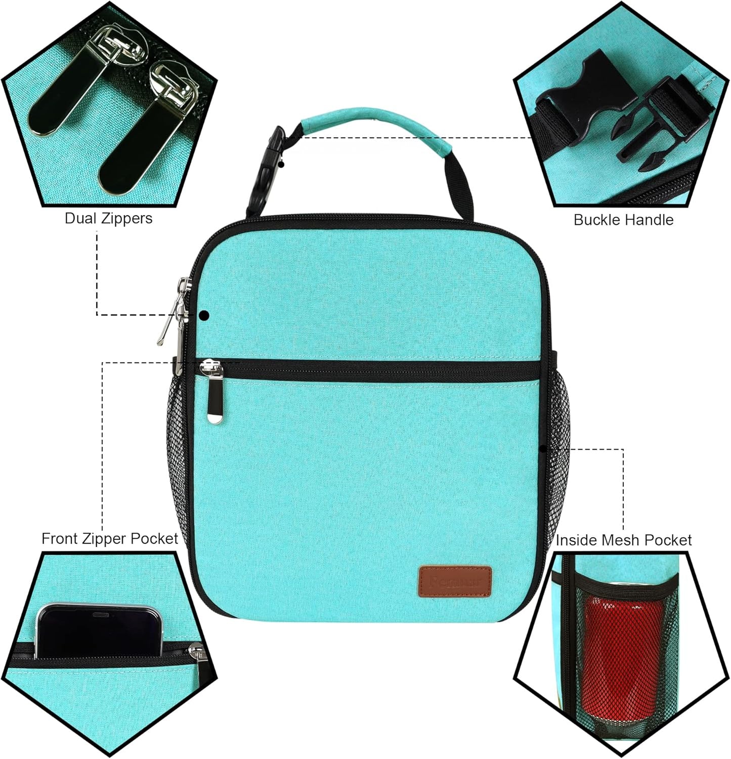 Lunch Box for Men Women Adults Small Lunch Bag for Office Work Picnic - Reusable Portable Lunchbox, Black