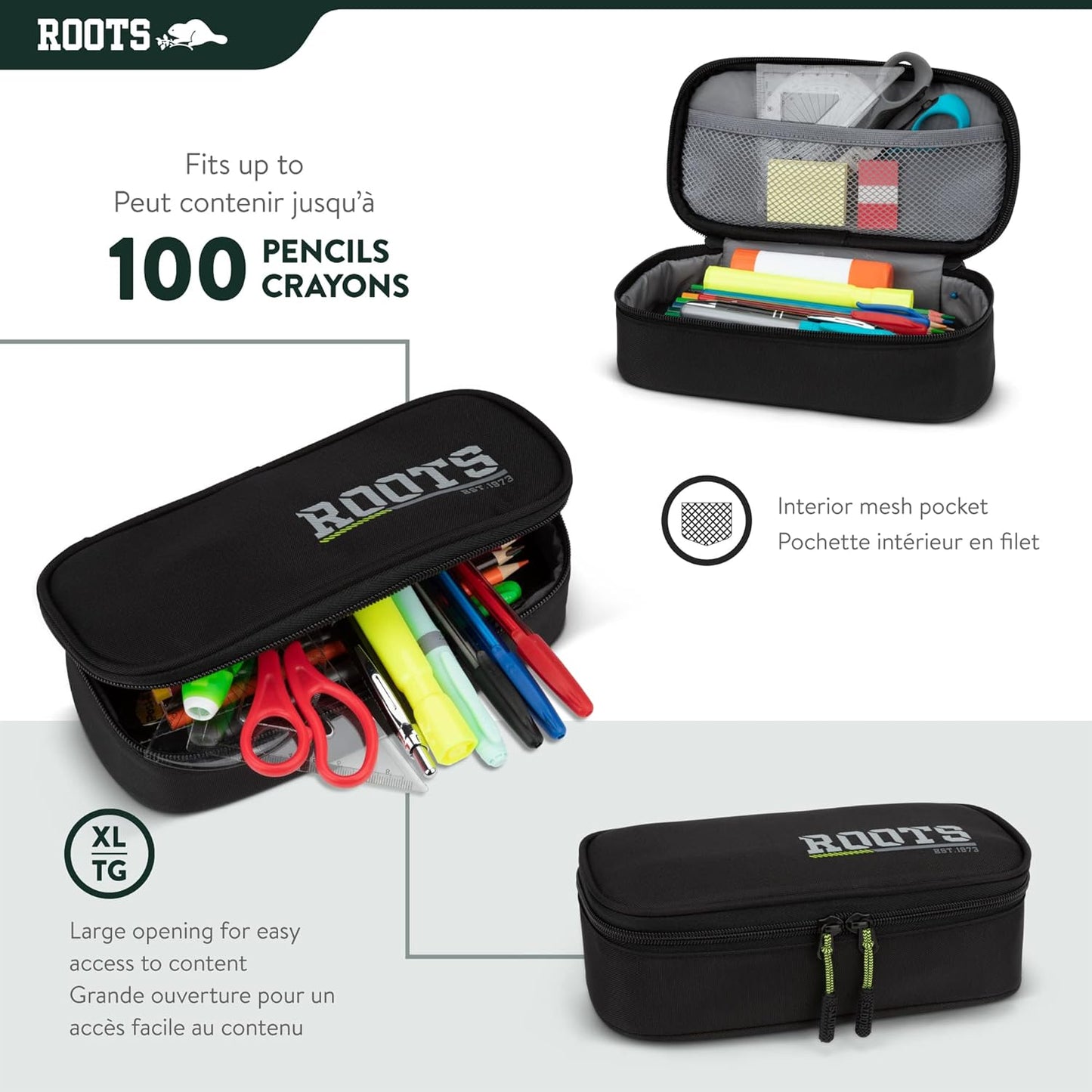 Roots Original 3-in-1 Matching Water Resistant Backpack and Lunch Bag Set with Bonus Pencil Case - Made From 100% Recycled Fabrics - 33 litres, Blue, Large