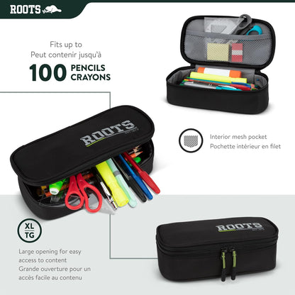 Roots Original 3-in-1 Matching Water Resistant Backpack and Lunch Bag Set with Bonus Pencil Case - Made From 100% Recycled Fabrics - 33 litres, Blue, Large