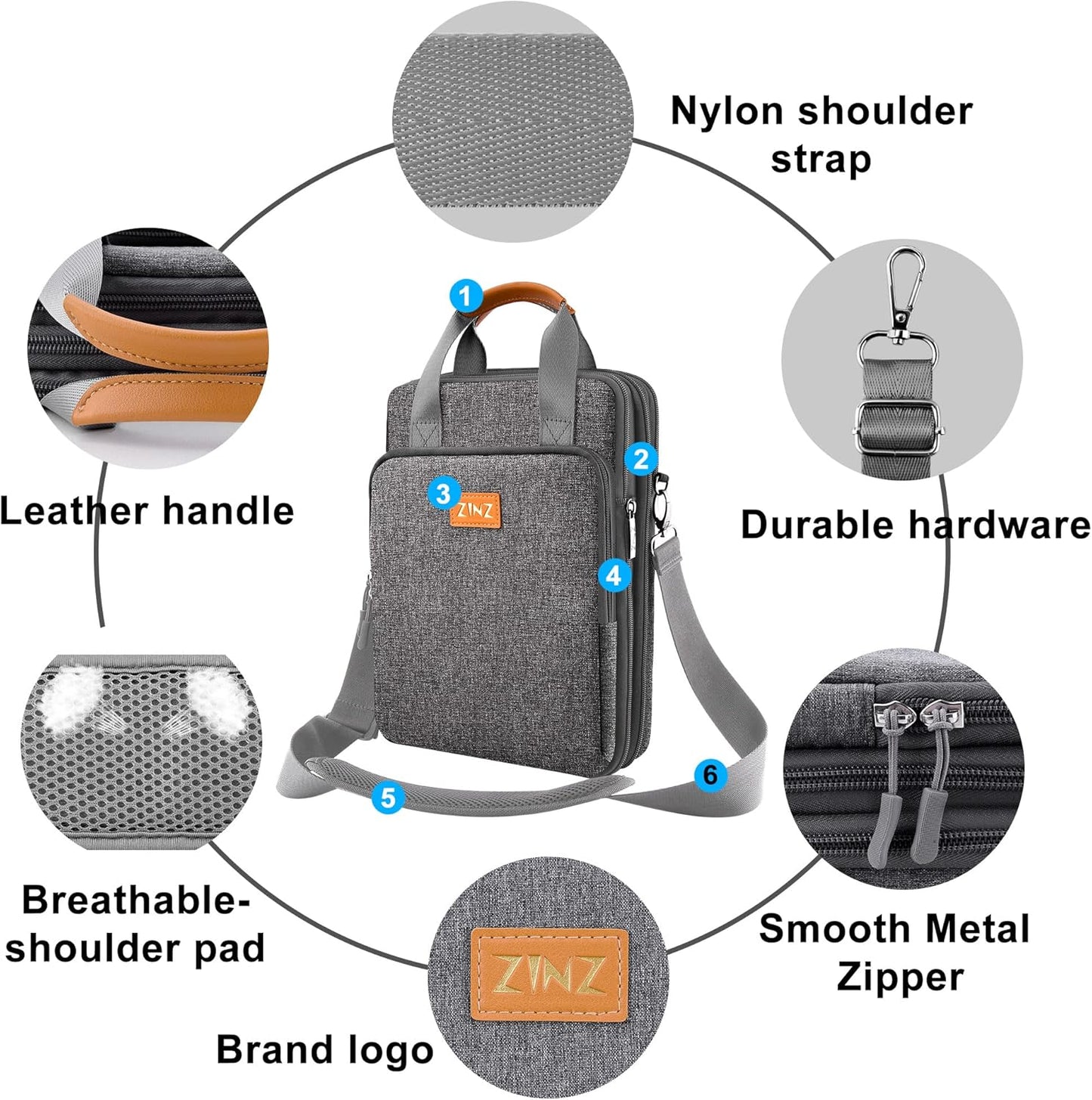 ZINZ Slim & Expandable Case 12.9 13 inch Travel Laptop Shoulder Bag for MacBook Air 13" M3/M2/M1, MacBook Pro 13" M2/M1, iPad Pro 12.9"/13"/11", iPad Air 13",L01G03 - PuriLite
