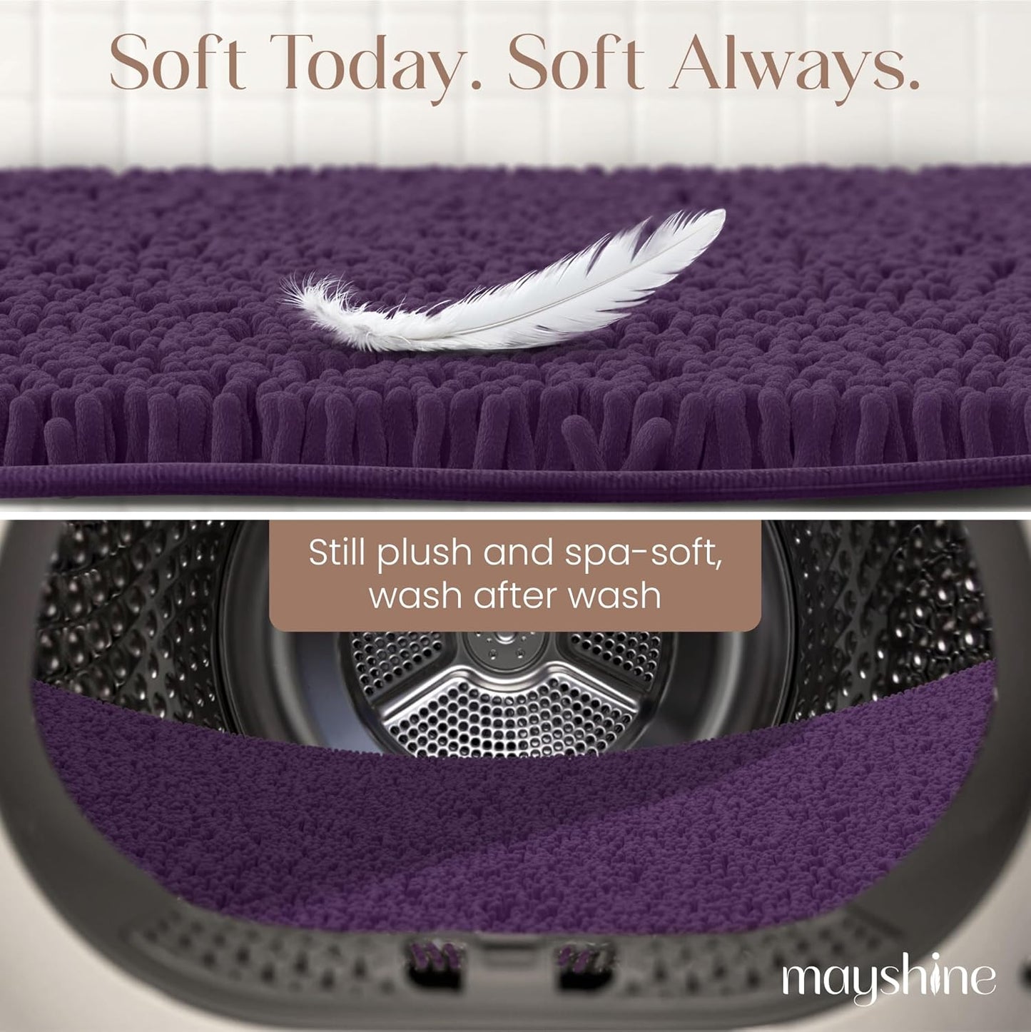 Soft Plush Chenille Bathroom Rug, Absorbent Microfiber Bath Mat, Machine Washable, Non-Slip Grip, Quick-Dry, Thick Shag Carpet Great for Bath, Shower Floor, Bedroom, or Door Mat (Beige, 17x24)