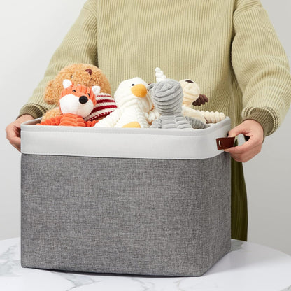 DULLEMELO Storage Baskets for Shelves, Fabric Collapsible Rectangular Storage Bins for Shelves, Closets, Nursery, Home, Office, Empty Gift Baskets (White&Teal)