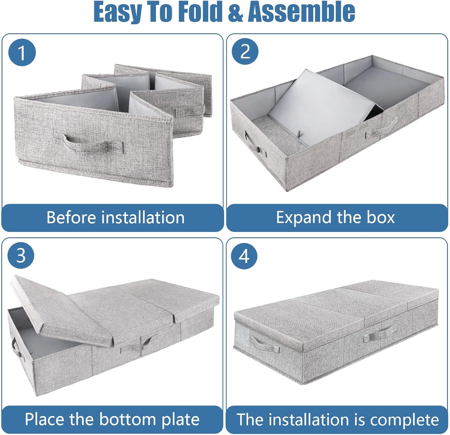 Large Underbed Storage Containers with Lids – Set of 2 Foldable Under Bed Storage Bins with Handles for Clothes, Shoes, Blankets and Bedding - PuriLite