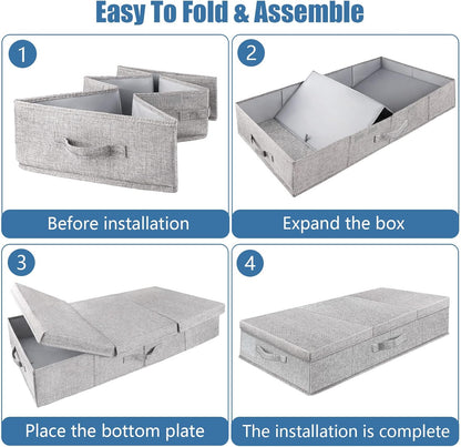 Large Underbed Storage Containers with Lids – Set of 2 Foldable Under Bed Storage Bins with Handles for Clothes, Shoes, Blankets and Bedding - PuriLite