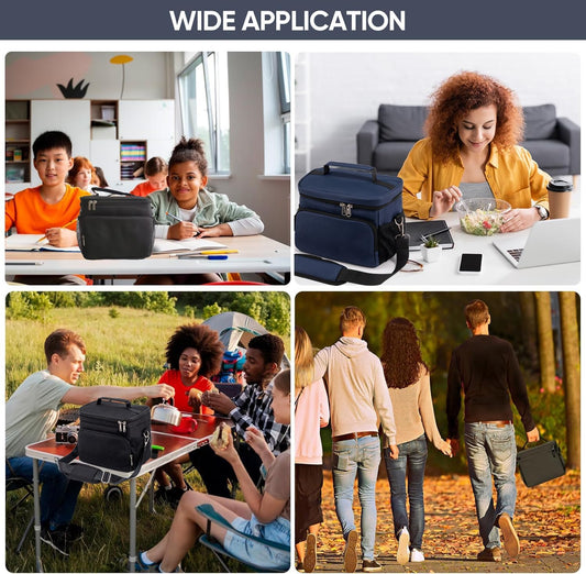 Insulated Lunch Bag for Women/Men Reusable Lunch Box Tote Bag, Large Thermal Cooler Bag with Adjustable Shoulder Strap for Kids and Adult,for Work/School/Outdoor Activity