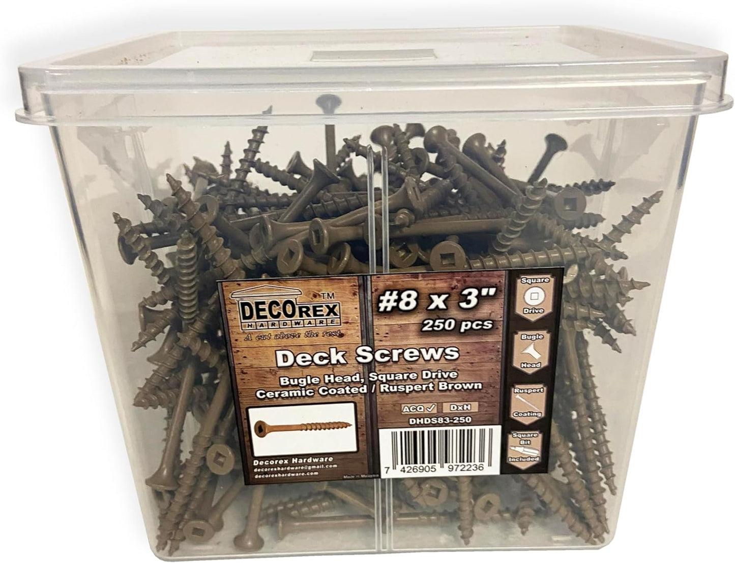 #8 x 3" Deck Screws | Square Drive | Bugle Head | Brown Ruspert | 100pcs Box