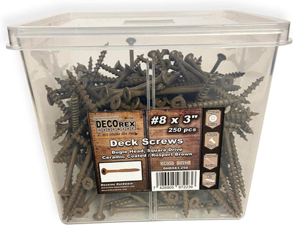 #8 x 3" Deck Screws | Square Drive | Bugle Head | Brown Ruspert | 100pcs Box