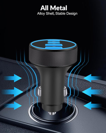 [4 in 1] USB C Car Charger, 4-Port 90W Super Fast Charging Cigarette Lighter Adapter, Dual 45W USBC & USB-A Multiport Car Phone Charger Accessories for iPhone 17 16 15 14 13 12, iPad, Galaxy, Tablet