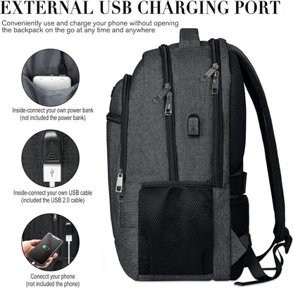 Backpack for Men and Women, School Backpacks for Teen Boys and Girls, Black Water Resistant Back Pack, Business Men Sturdy Computer Bag with USB Charging Port, Gifts