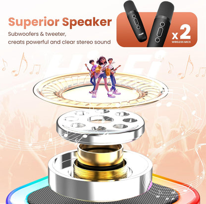 Karaoke Machine for Kids Adults, Portable Bluetooth Mini Karaoke Microphone Singing Speaker Karaoke Player with 2 Wireless Mic Toys for All Smartphones,Birthday, Family,Home Party (Purple)