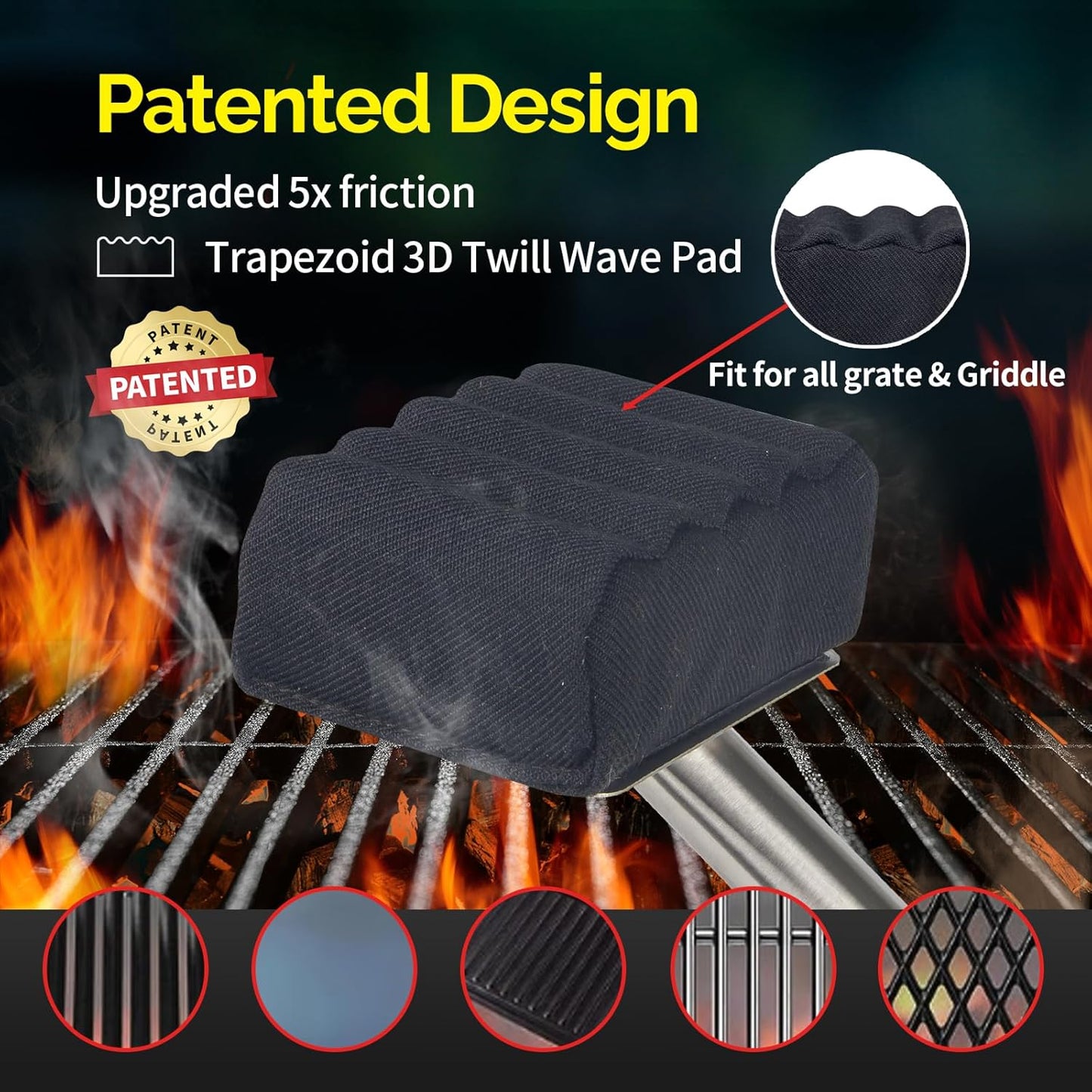 XUDAKAIXIN Grill Brush Bristle Free,Aramid Fiber Wavy Pad Seamless-Fit Cast Iron/Stainless-Steel Grates,BBQ Replaceable Scraper Cleaning Head,Safe Grill Cleaner for Outdoor Grill,Gifts for Men/Dad