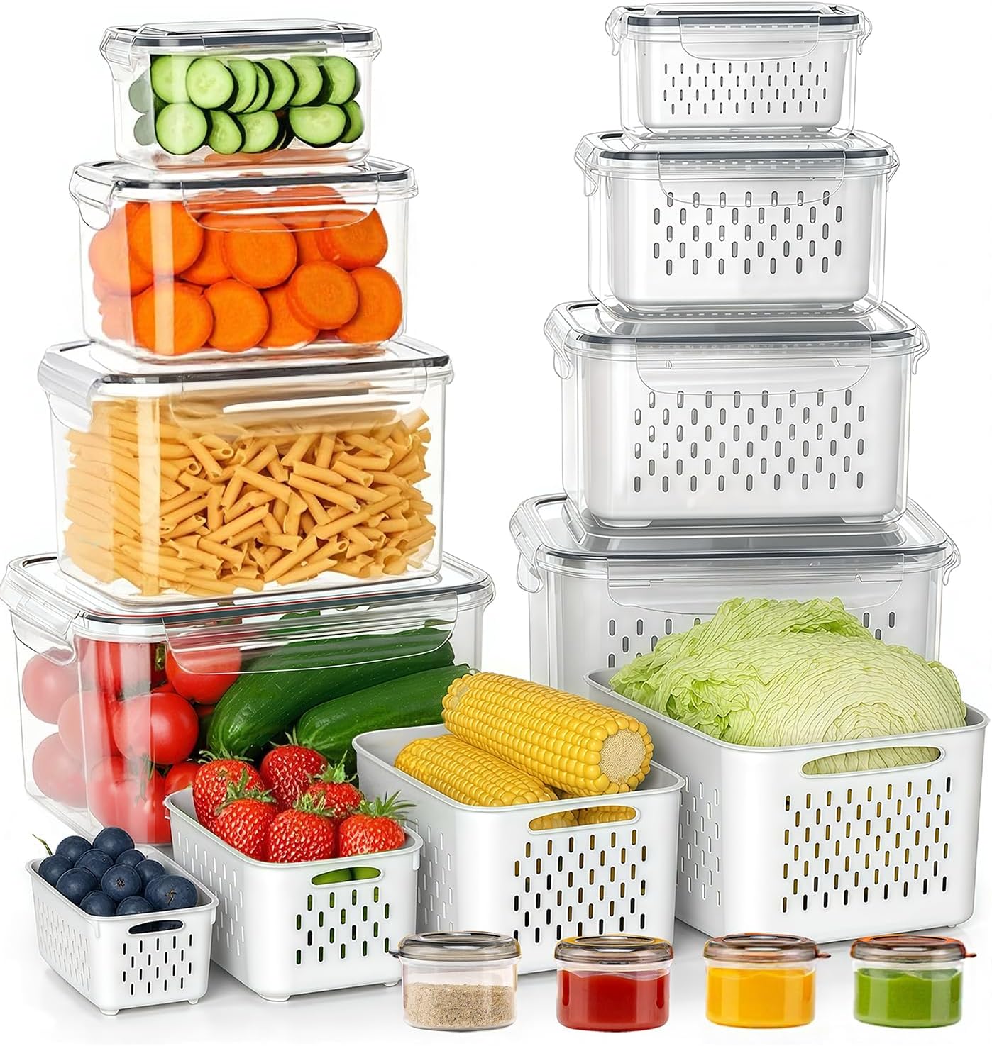 Pure Future 50-Piece Large Airtight Food Storage Containers with Lids, BPA-Free Stackable & Microwave Safe Kitchen Set for Meal Prep, Freezer Use - 25 Containers & Lids, Leakproof Design