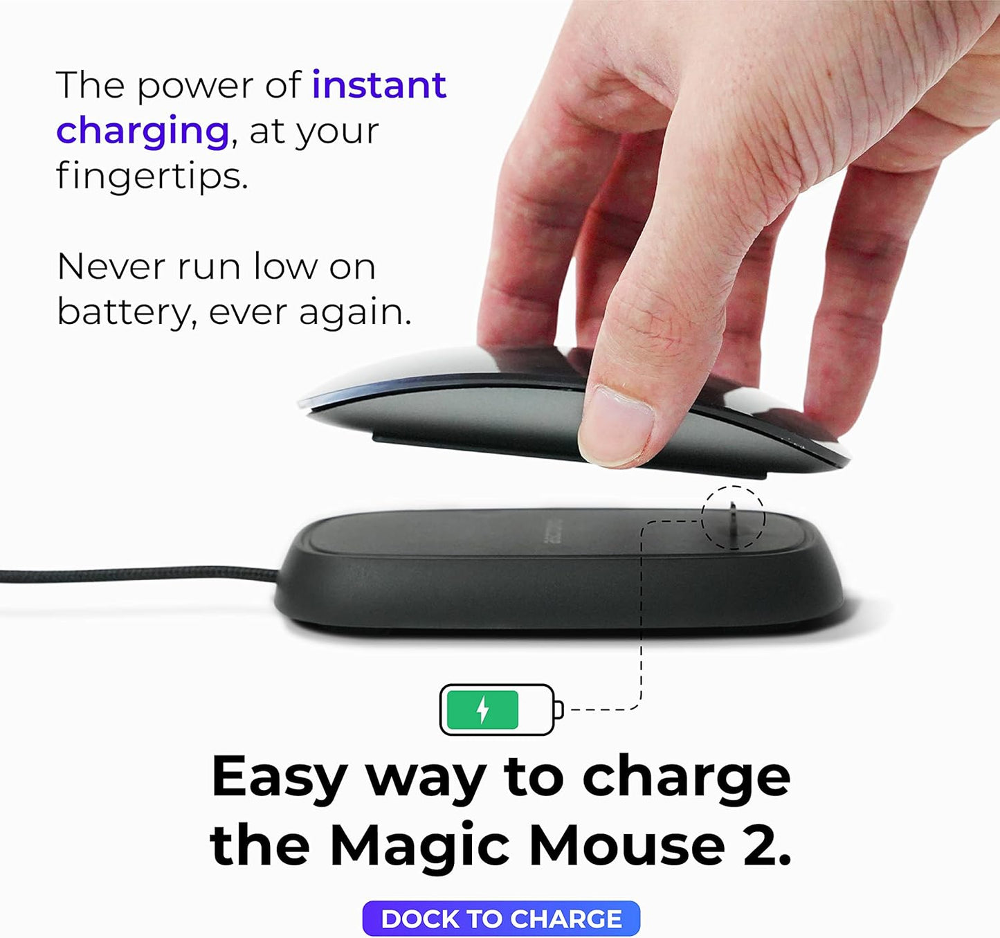 Ascrono - Charging Station Compatible with Apple Magic Mouse 2 - White - Perfect Accessories | Usable As Charging Dock, Stand & Charger | Includes 5ft (1.5m) USB-A Cable | Lightning Connector