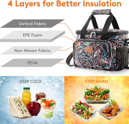 Lifewit Large Lunch Bag for Adults, 24-Can 15L Insulated Lunch Box Leakproof Soft Cooler Cooling Tote for Men Women, Waterproof Reusable Cooler Bags for Work Office Outdoor Picnic Camping, Black
