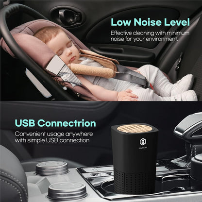 IMUNSEN M-003R True HEPA 13 Filter Air Purifier for Car, Desk, and Office with Carbon Deodorization Filter, 4-Stage Filtration, Smoke, Odors, Allergens, USB Port 5V, Made in Korea - Red - PuriLite
