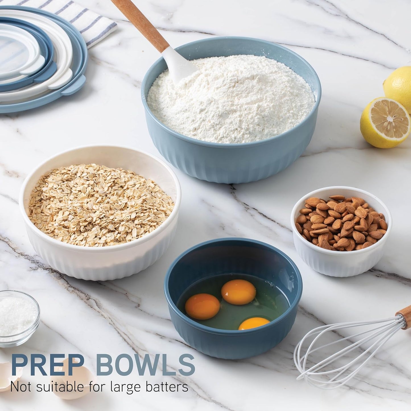 COOK WITH COLOR Prep Bowls with Lids- 8 Piece Nesting Plastic Small Mixing Bowl Set with Lids (Teal Ombre)