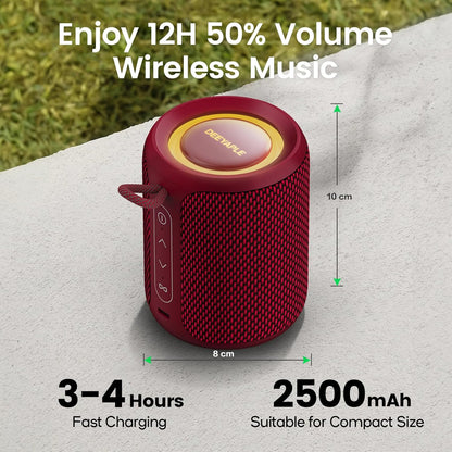 Deeyaple Portable Bluetooth Speaker, IP67 Waterproof Mini Bluetooth Speaker Wireless V5.3 with Stereo Sound,All Day,TWS Pairing,LED Light,Gift for him/her (Black)