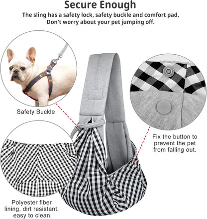 Cuby Adjustable Dog Cat Sling Padded Hard Bottom Pet Carrier Sling Soft Carrying Puppy Bag for Small Dogs Cats Outdoor Travel (Grayish-White)