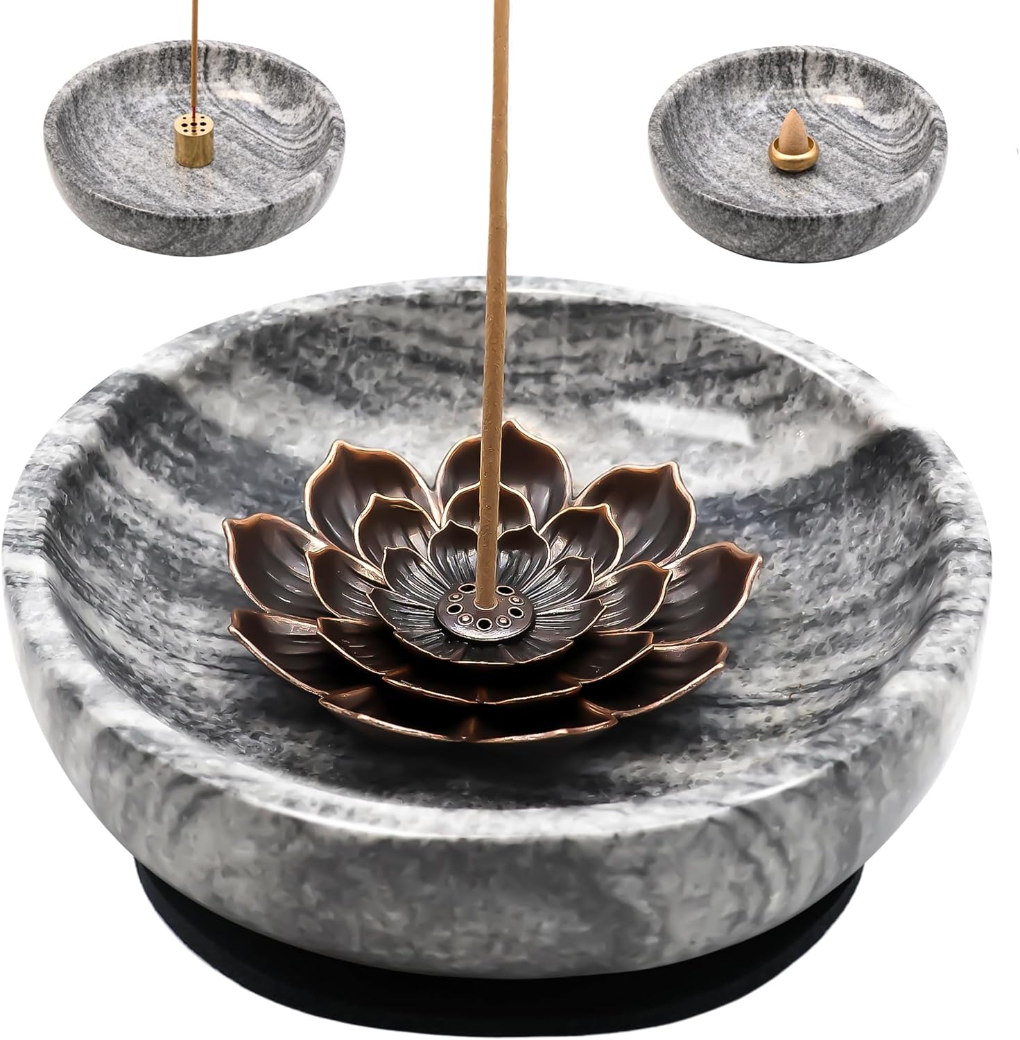 Super Large Handmade Marble Incense Holder for Sticks and Cones – 9-Hole Multi-Functional Incense Burner, Heavy Natural Stone Home Decor, 5.91 Inch Round Design - PuriLite