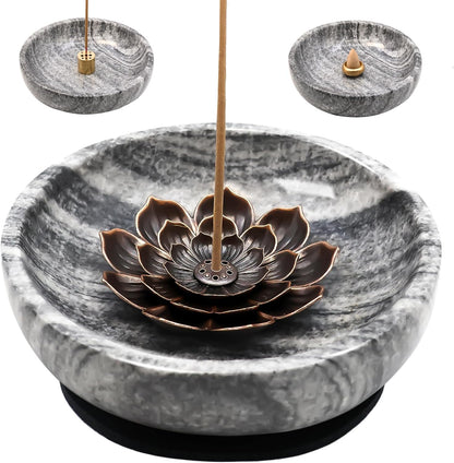 Super Large Handmade Marble Incense Holder for Sticks and Cones – 9-Hole Multi-Functional Incense Burner, Heavy Natural Stone Home Decor, 5.91 Inch Round Design - PuriLite