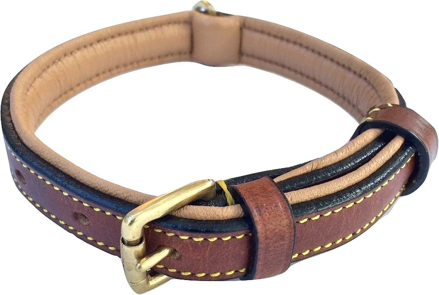 Soft Touch Collars Padded Leather Dog Collar, Large Brown - Genuine Real Leather, 24" Long x 1.5 Wide, Fits Neck Size 18" to 21" Inches